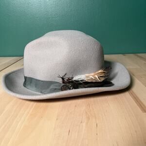 Goorin Bros XX-Large Gray Wool Fedora Hat Feather Accent Made in USA 2XL